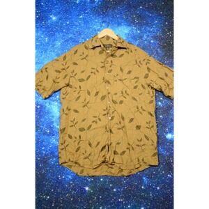 Ermenegildo Zegna Shirt Mens Medium Brown Linen‎ Floral Leaf Button Up Italy